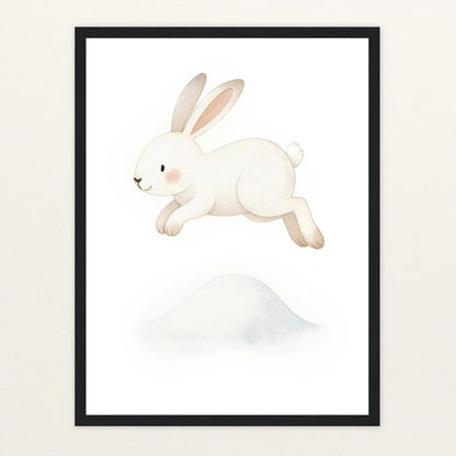 Sina der Schneehase - Motiv: "Schneehügel" Poster mit Holzrahmen von tinylearner