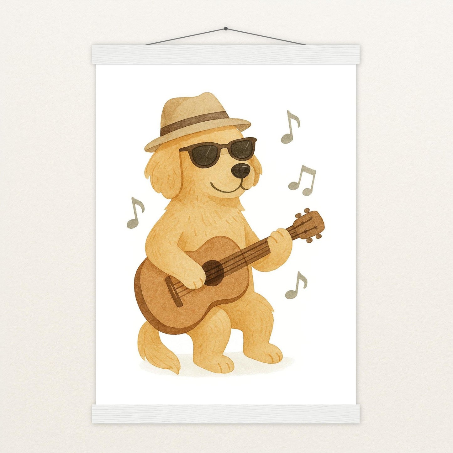 Hugo der Hund - Motiv: "Gitarre" Poster mit Leisten von tinylearner
