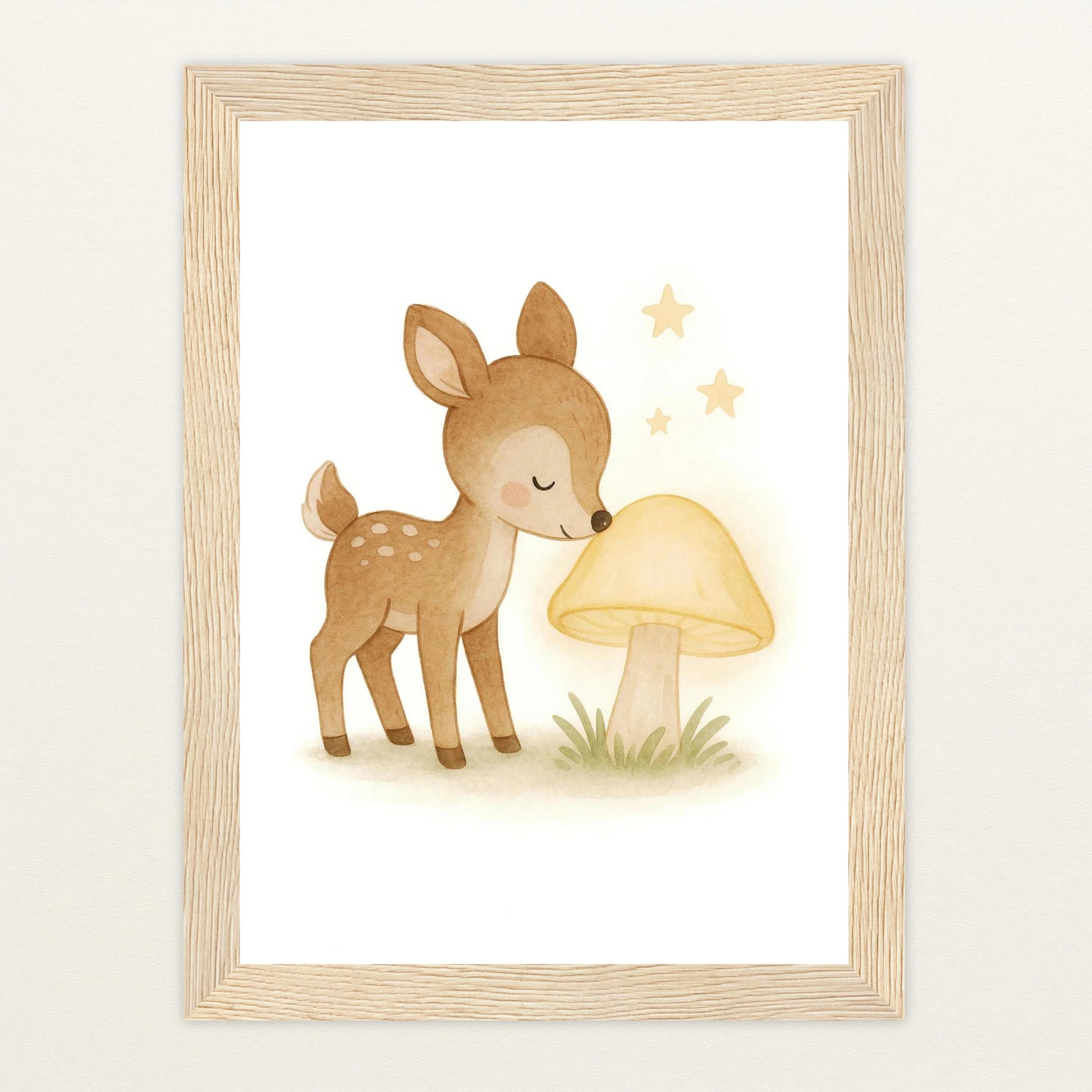 Ria das Reh - Motiv: "Leuchtpilz" Poster mit Holzrahmen von tinylearner