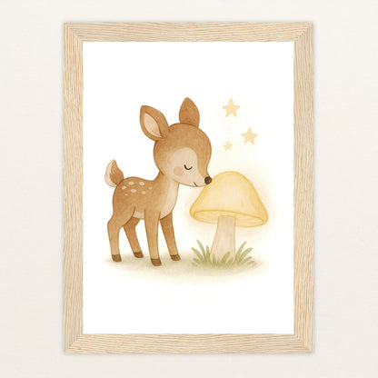 Ria das Reh - Motiv: "Leuchtpilz" Poster mit Holzrahmen von tinylearner