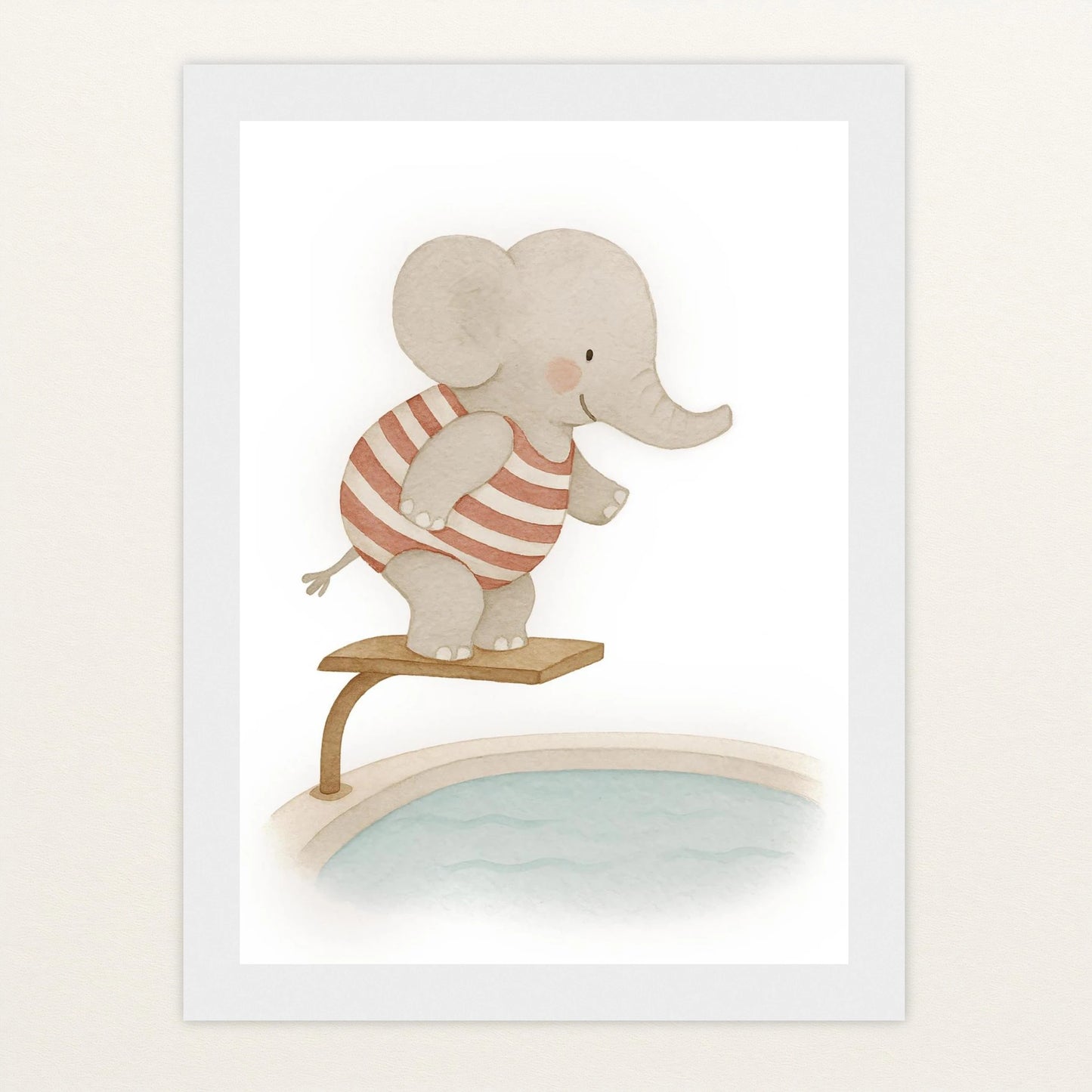 Emil der Elefant - Motiv: "Pool" Poster mit Holzrahmen von tinylearner