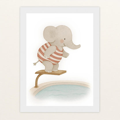 Emil der Elefant - Motiv: "Pool" Poster mit Holzrahmen von tinylearner