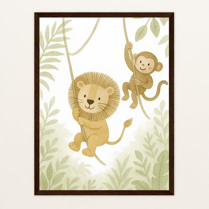 Tierfreunde - Motiv: "Lianen" Poster mit Holzrahmen von tinylearner