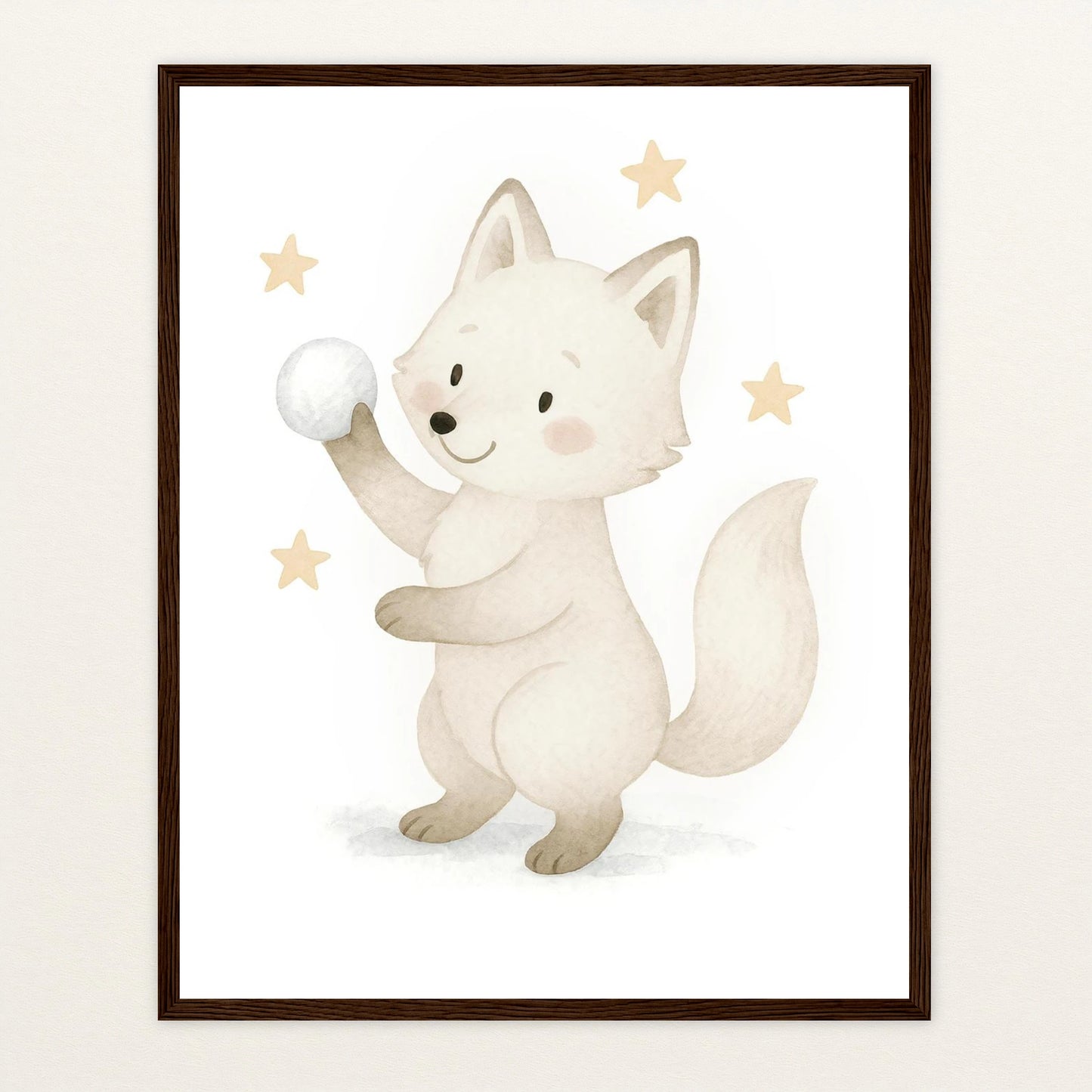 Pino der Polarfuchs - Motiv: "Schneeball" Poster mit Holzrahmen von tinylearner