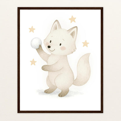 Pino der Polarfuchs - Motiv: "Schneeball" Poster mit Holzrahmen von tinylearner
