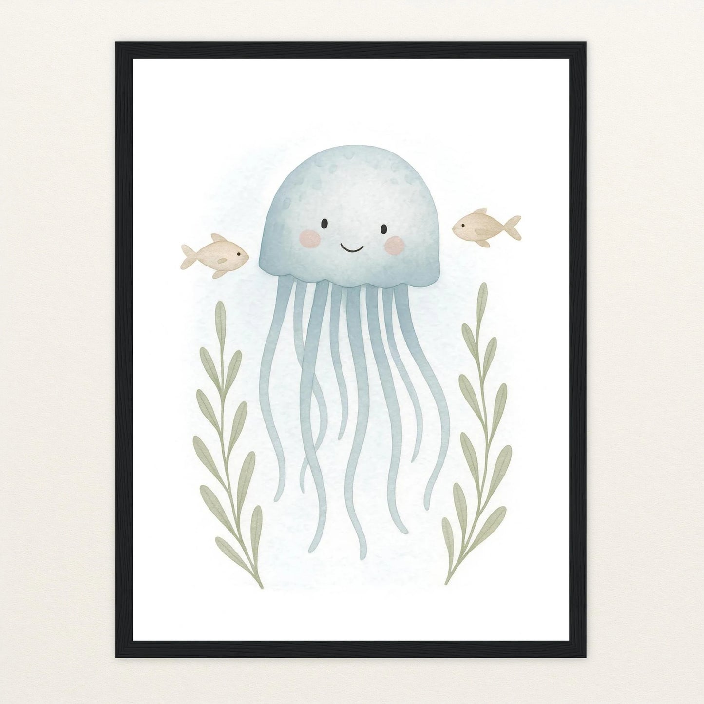 Quinn die Qualle Poster mit Holzrahmen von tinylearner