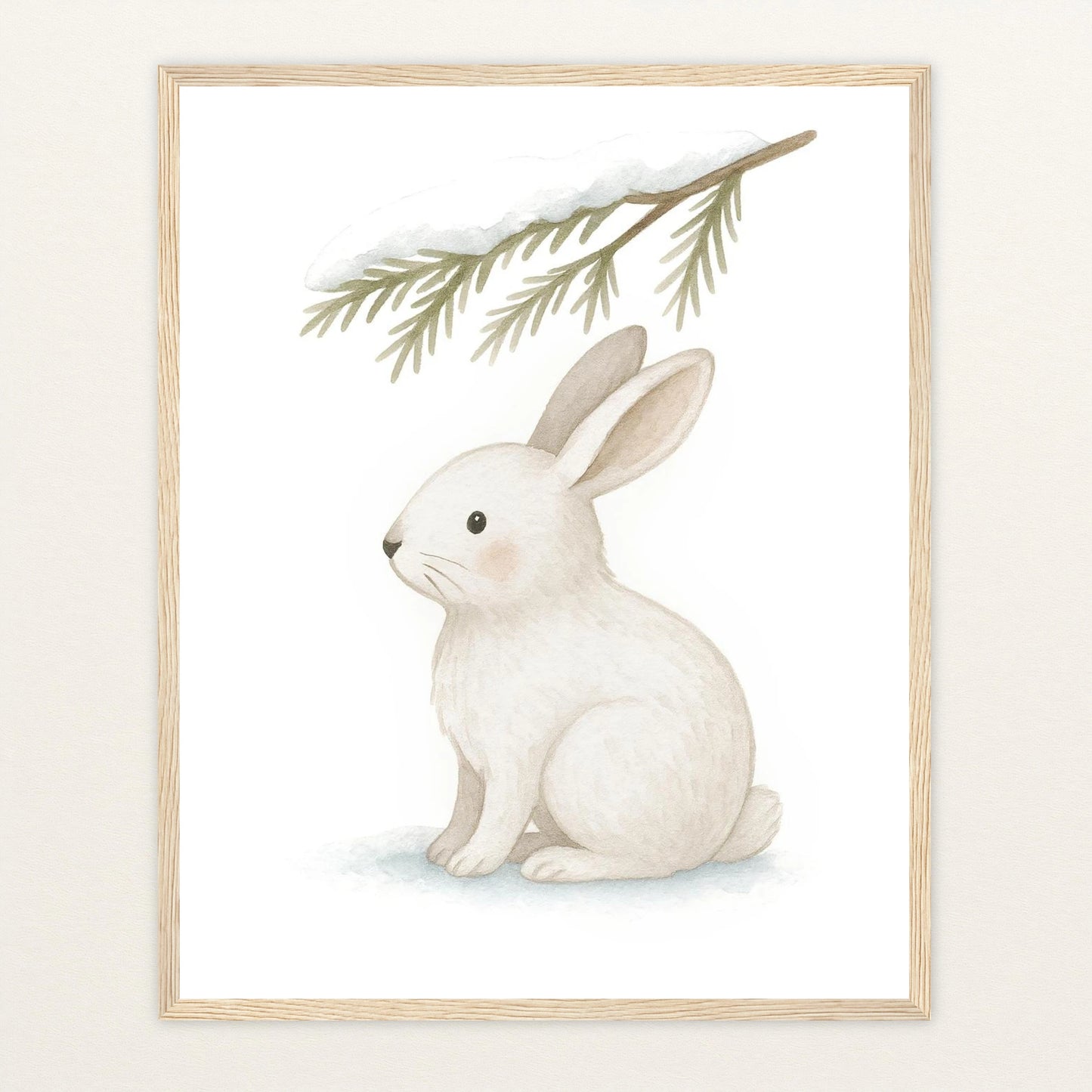 Sina der Schneehase - Motiv: "Nadelzweig" Poster mit Holzrahmen von tinylearner