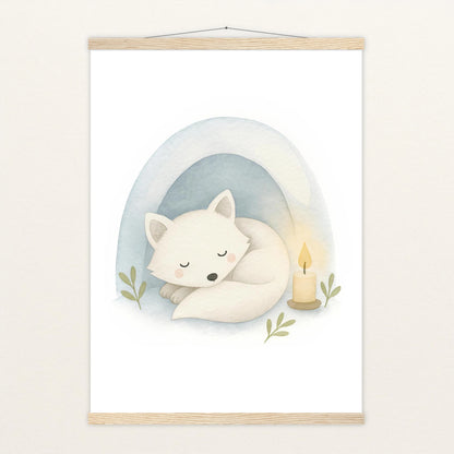 Pino der Polarfuchs - Motiv: "Schneehöhle" Poster mit Leisten von tinylearner