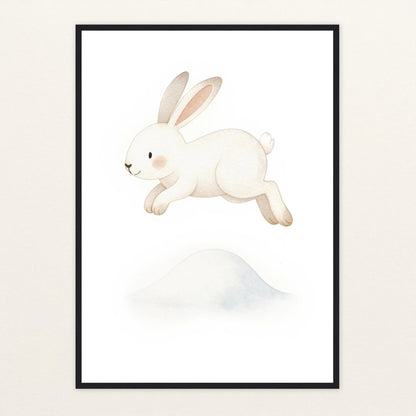 Sina der Schneehase - Motiv: "Schneehügel" Poster mit Holzrahmen von tinylearner