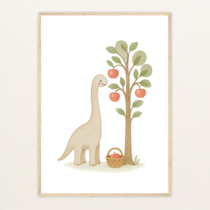 Dinosaurier Brachiosaurus - Motiv: "Apfelbaum" Poster mit Holzrahmen von tinylearner