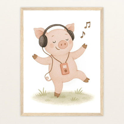 Susi das Schwein - Motiv: "Musik" Poster mit Holzrahmen von tinylearner