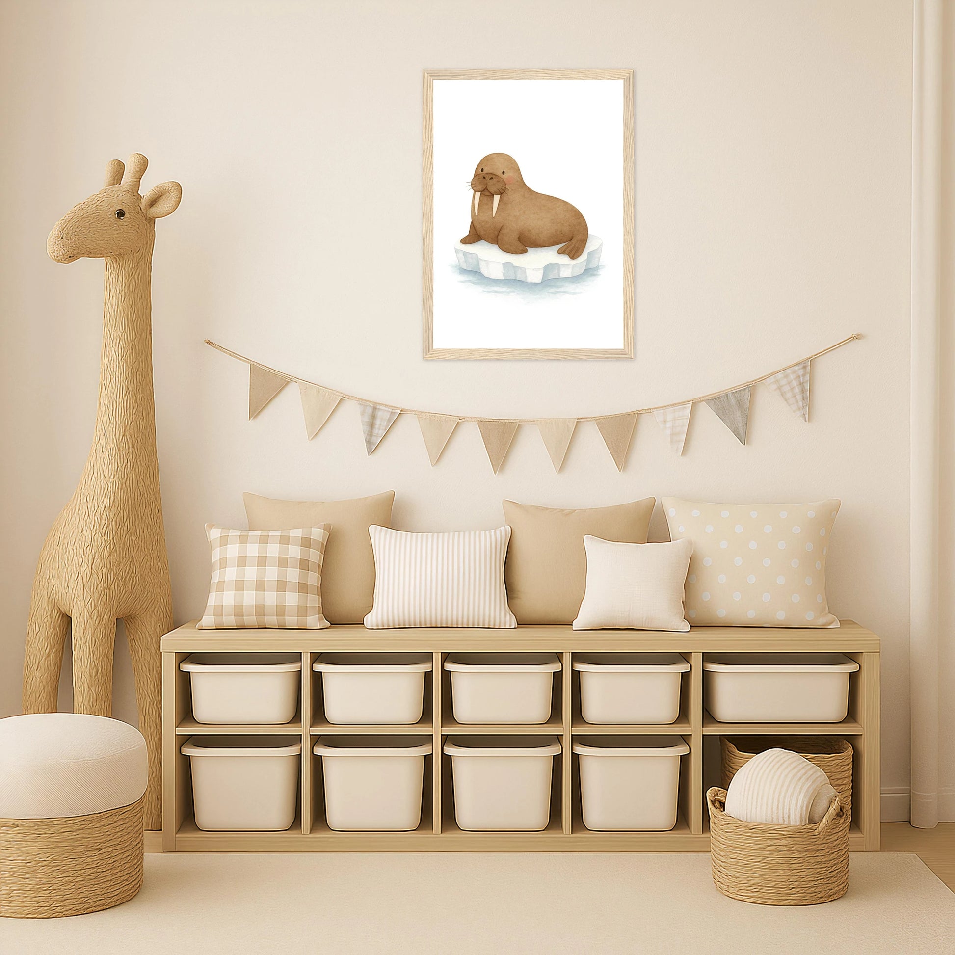 Wally das Walross Poster mit Holzrahmen von tinylearner