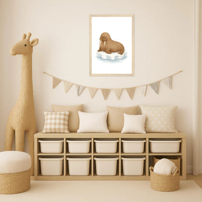 Wally das Walross Poster mit Holzrahmen von tinylearner
