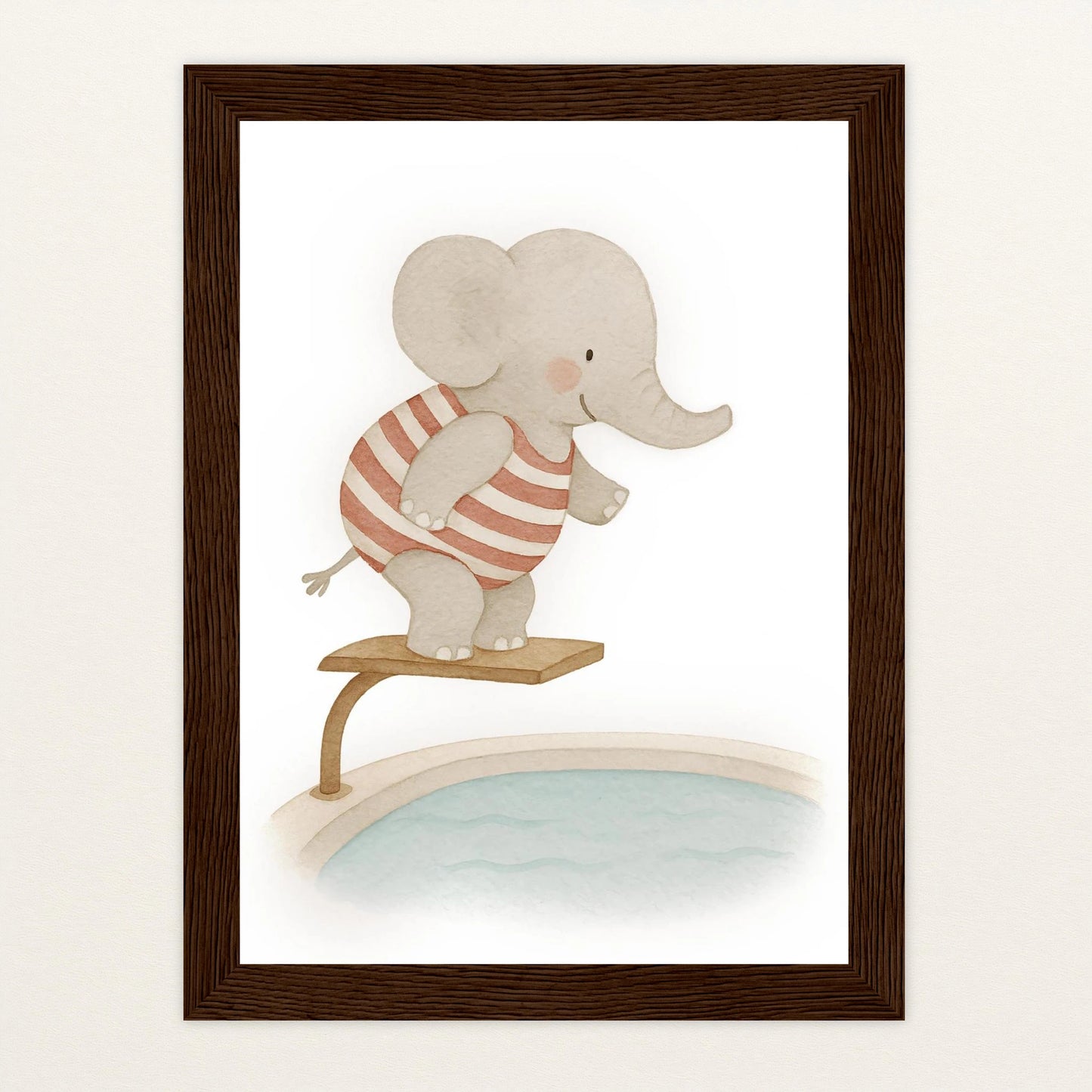 Emil der Elefant - Motiv: "Pool" Poster mit Holzrahmen von tinylearner