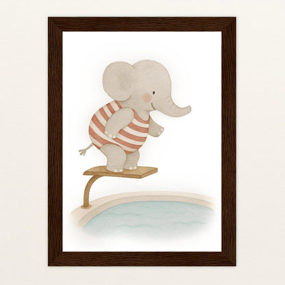 Emil der Elefant - Motiv: "Pool" Poster mit Holzrahmen von tinylearner