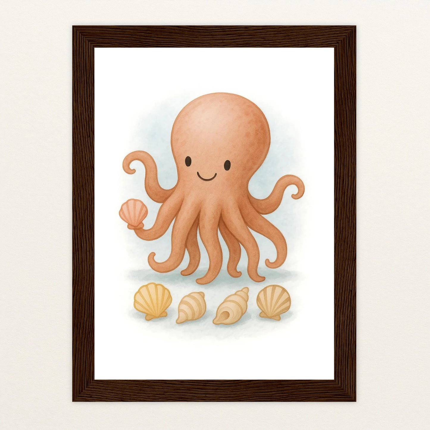 Tilli der Tintenfisch - Motiv: "Muscheln" Poster mit Holzrahmen von tinylearner