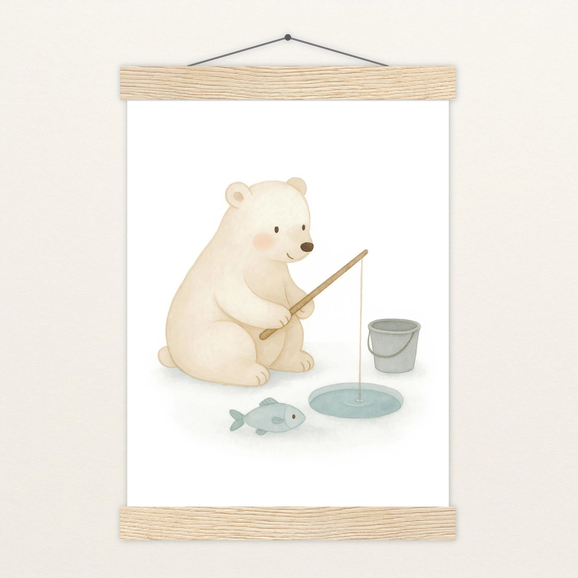Pummel der Polarbär - Motiv: "Angeln" Poster mit Leisten von tinylearner