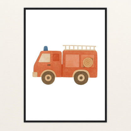 Feuerwehrauto Poster mit Holzrahmen von tinylearner