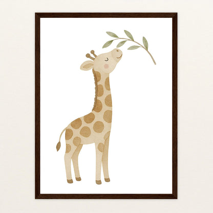 Greta die Giraffe - Motiv: "Blätter" Poster mit Holzrahmen von tinylearner