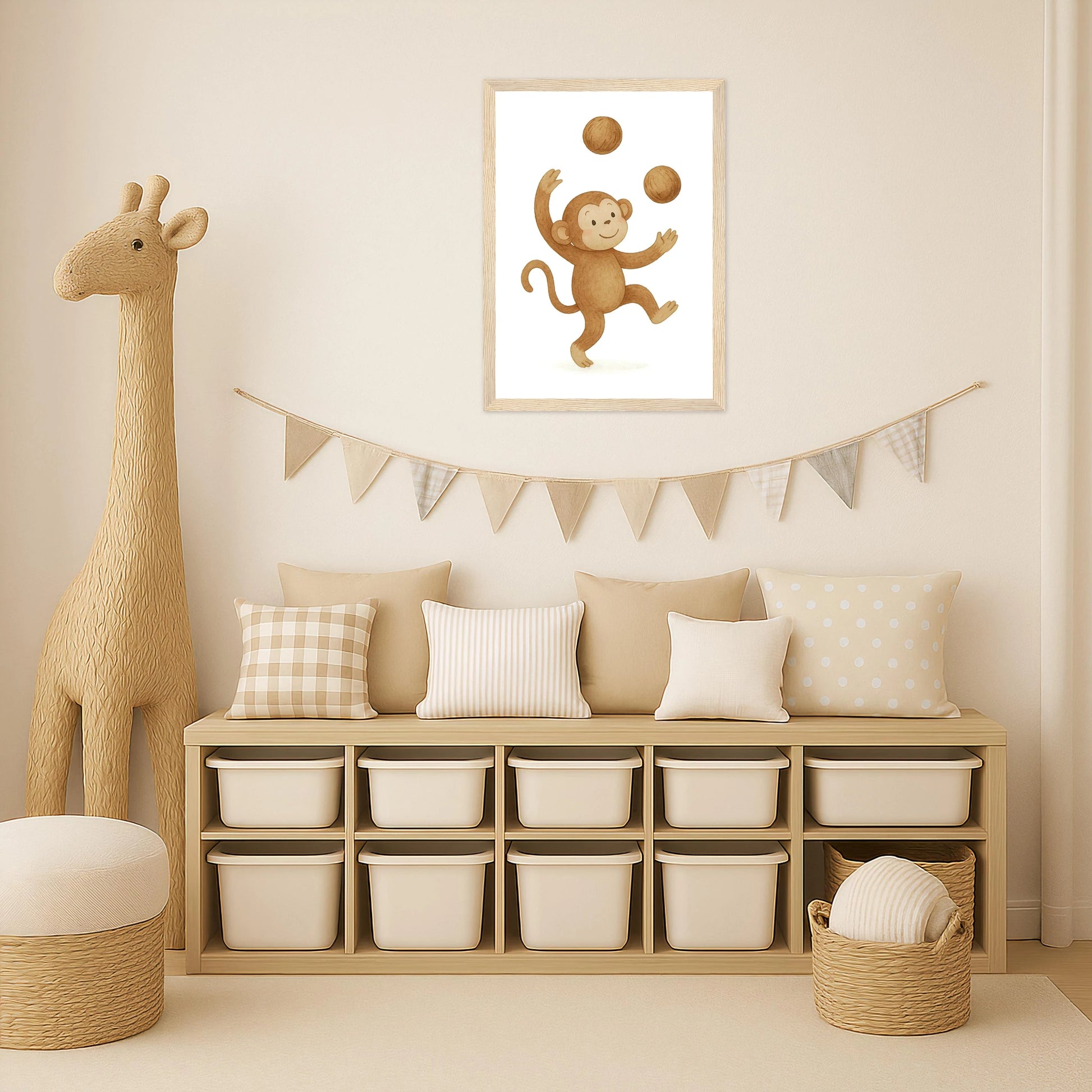 Aki der Affe - Motiv: "Kokosnuss" Poster mit Holzrahmen von tinylearner