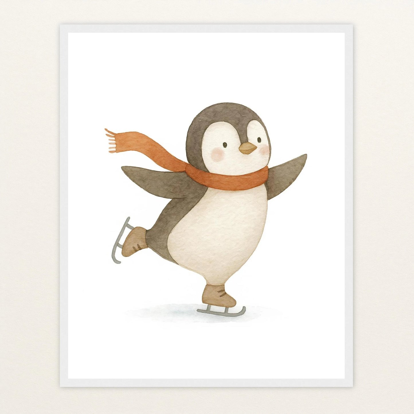 Pia der Pinguin - Motiv: "Eislaufen" Poster mit Holzrahmen von tinylearner