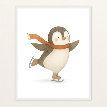 Pia der Pinguin - Motiv: "Eislaufen" Poster mit Holzrahmen von tinylearner