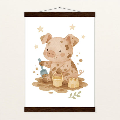 Susi das Schwein - Motiv: "Sandkasten" Poster mit Leisten von tinylearner