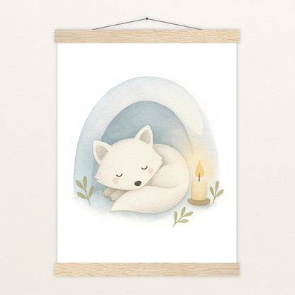 Pino der Polarfuchs - Motiv: "Schneehöhle" Poster mit Leisten von tinylearner