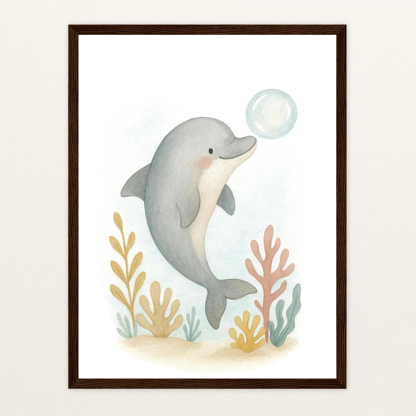 Dora der Delfin - Motiv: "Luftblase" Poster mit Holzrahmen von tinylearner