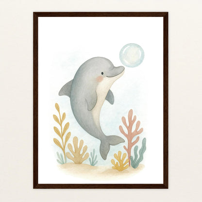 Dora der Delfin - Motiv: "Luftblase" Poster mit Holzrahmen von tinylearner