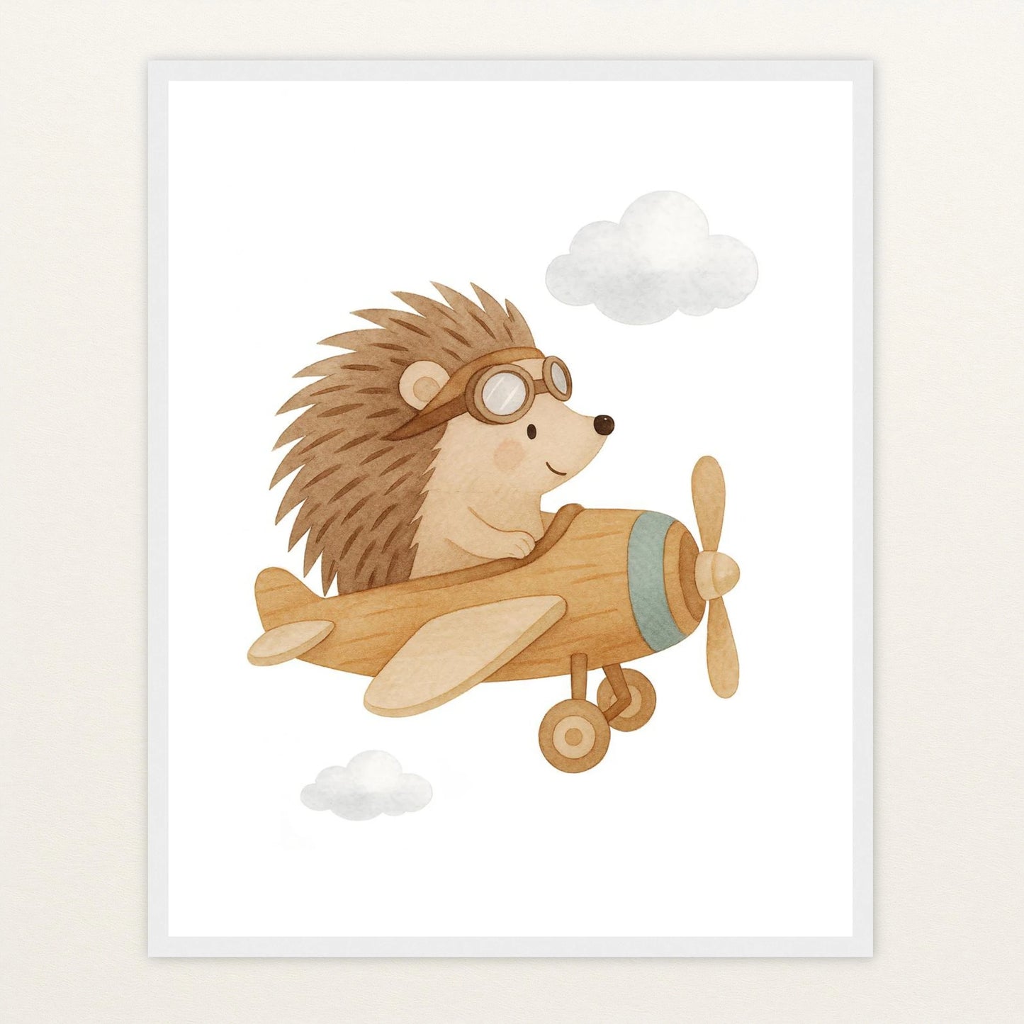 Iggi der Igel - Motiv: "Flugzeug" Poster mit Holzrahmen von tinylearner