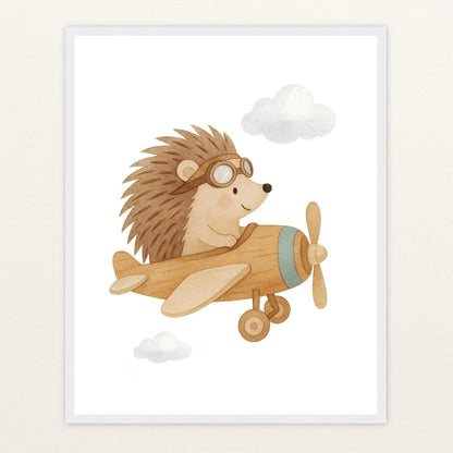 Iggi der Igel - Motiv: "Flugzeug" Poster mit Holzrahmen von tinylearner