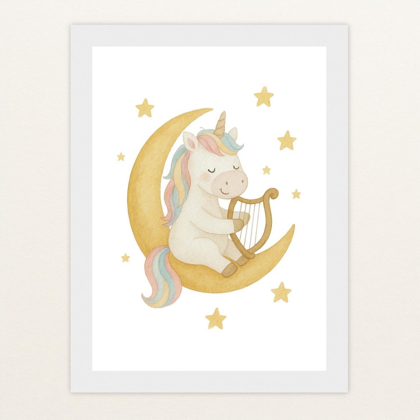Luni das Einhorn - Motiv: "Mond" Poster mit Holzrahmen von tinylearner