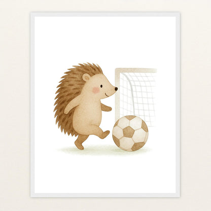 Iggi der Igel - Motiv: "Fußball" Poster mit Holzrahmen von tinylearner