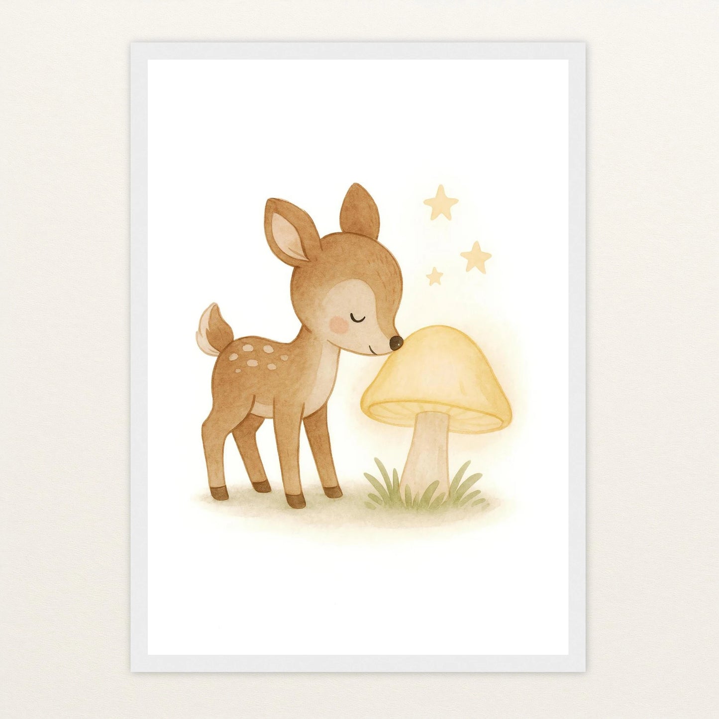 Ria das Reh - Motiv: "Leuchtpilz" Poster mit Holzrahmen von tinylearner