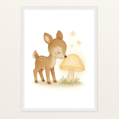 Ria das Reh - Motiv: "Leuchtpilz" Poster mit Holzrahmen von tinylearner