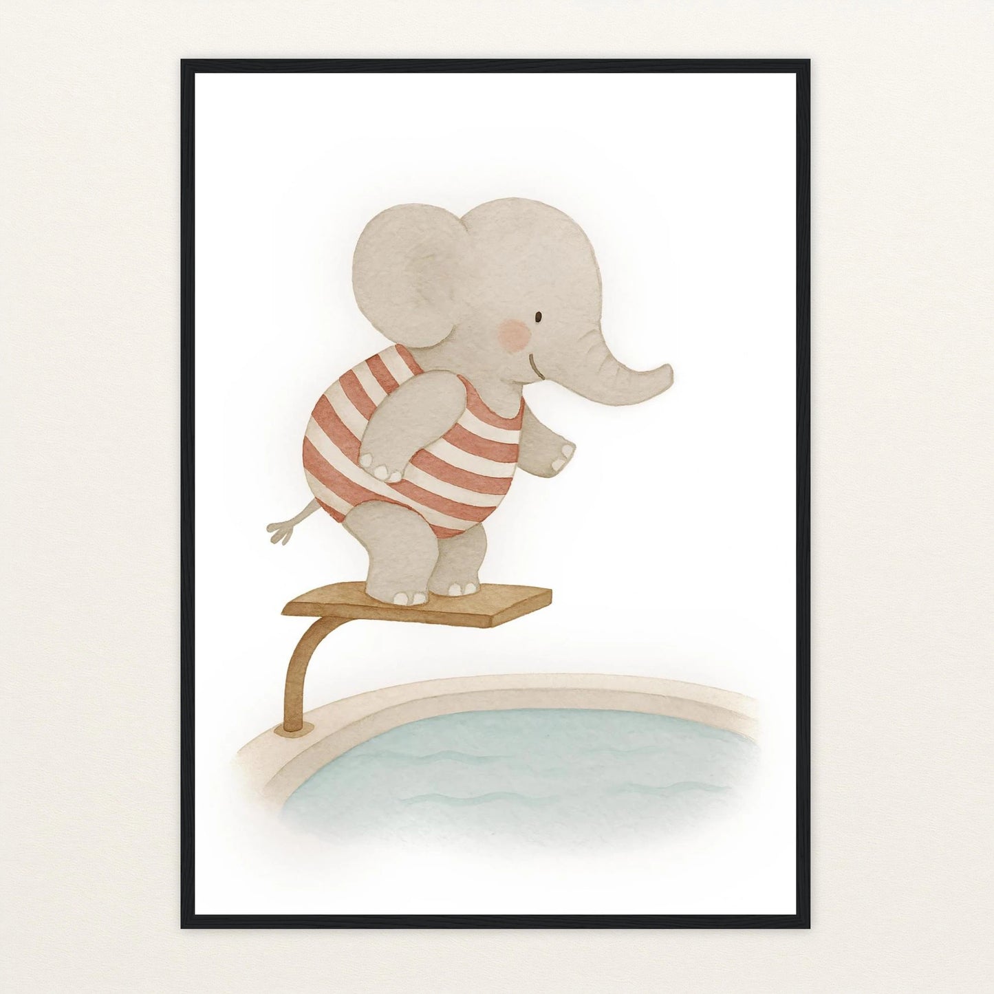 Emil der Elefant - Motiv: "Pool" Poster mit Holzrahmen von tinylearner