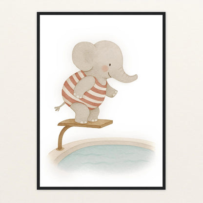 Emil der Elefant - Motiv: "Pool" Poster mit Holzrahmen von tinylearner