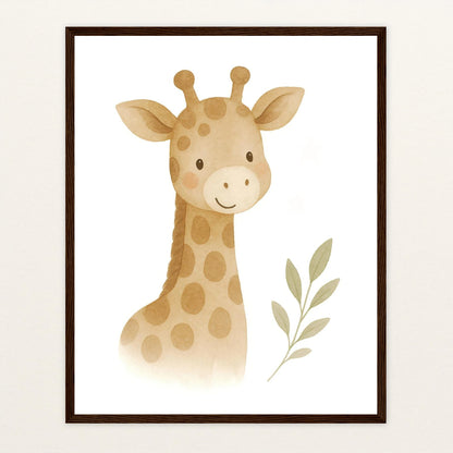Greta die Giraffe Poster mit Holzrahmen von tinylearner