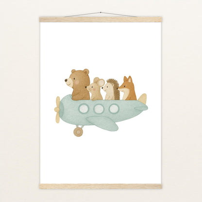 Tierfreunde - Motiv: "Flugzeug" Poster mit Leisten von tinylearner