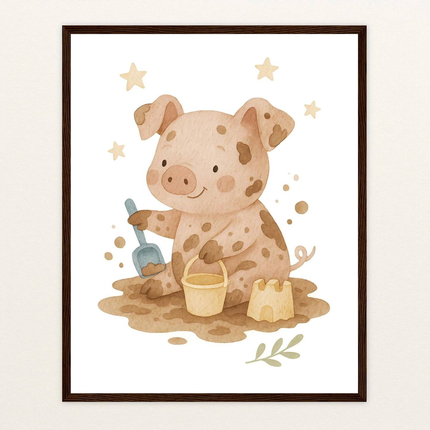 Susi das Schwein - Motiv: "Sandkasten" Poster mit Holzrahmen von tinylearner