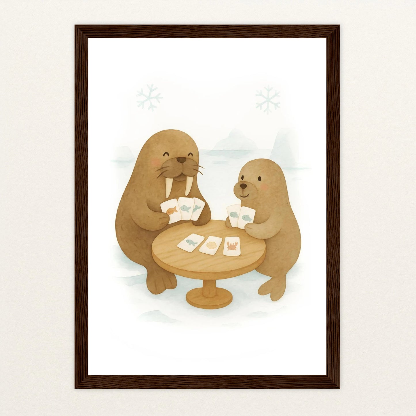 Wally das Walross - Motiv: "Kartenspiel" Poster mit Holzrahmen von tinylearner
