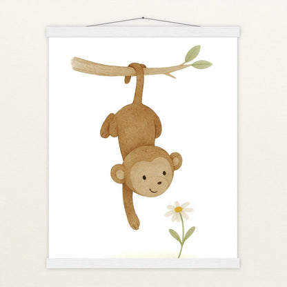 Aki der Affe - Motiv: "Gänseblümchen" Poster mit Leisten von tinylearner