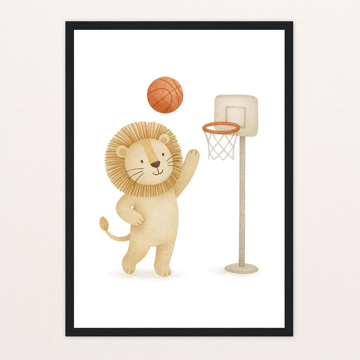 Leo der Löwe - Motiv: "Basketball" Poster mit Holzrahmen von tinylearner