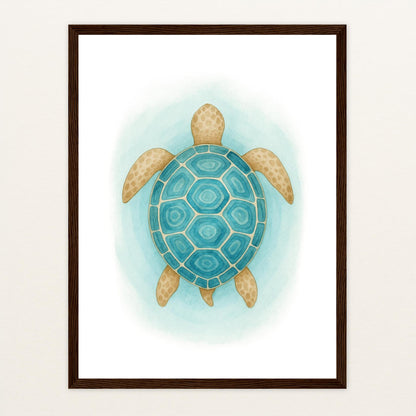 Sora die Schildkröte - Motiv: "Treiben" Poster mit Holzrahmen von tinylearner