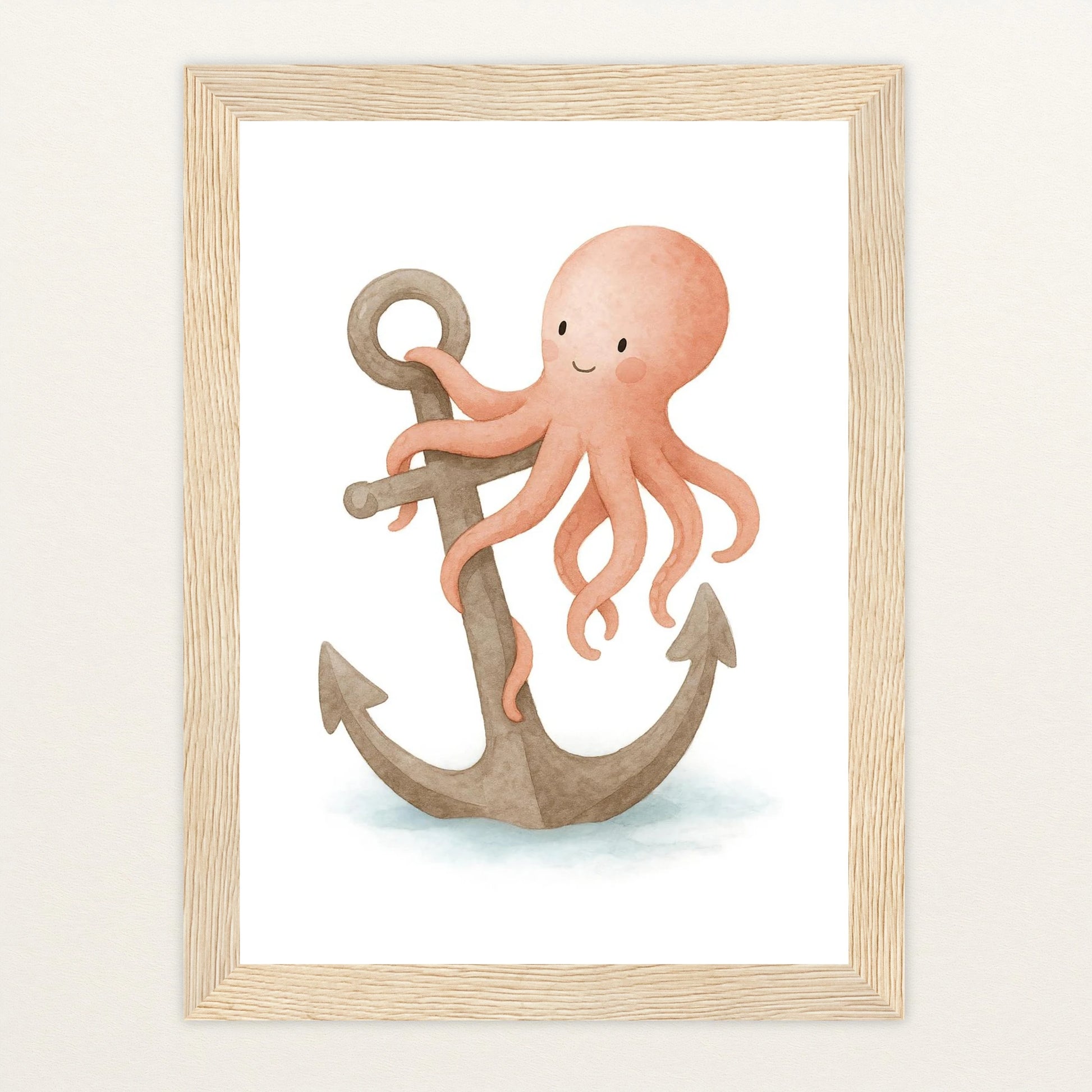 Tilli der Tintenfisch - Motiv: "Anker" Poster mit Holzrahmen von tinylearner