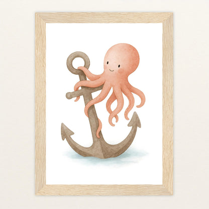 Tilli der Tintenfisch - Motiv: "Anker" Poster mit Holzrahmen von tinylearner