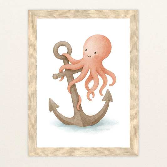 Tilli der Tintenfisch - Motiv: "Anker" Poster mit Holzrahmen von tinylearner