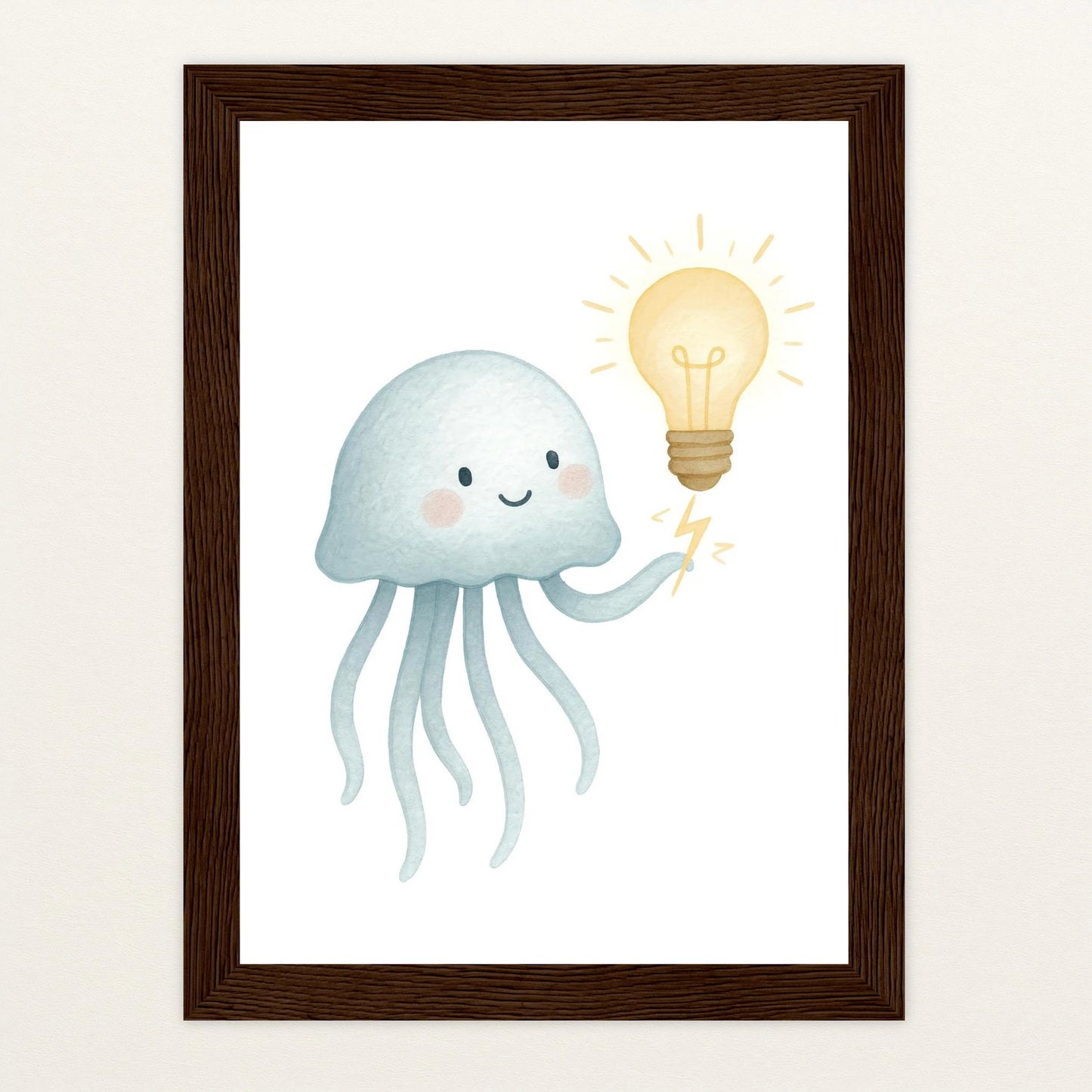 Quinn die Qualle - Motiv: "Glühbirne" Poster mit Holzrahmen von tinylearner