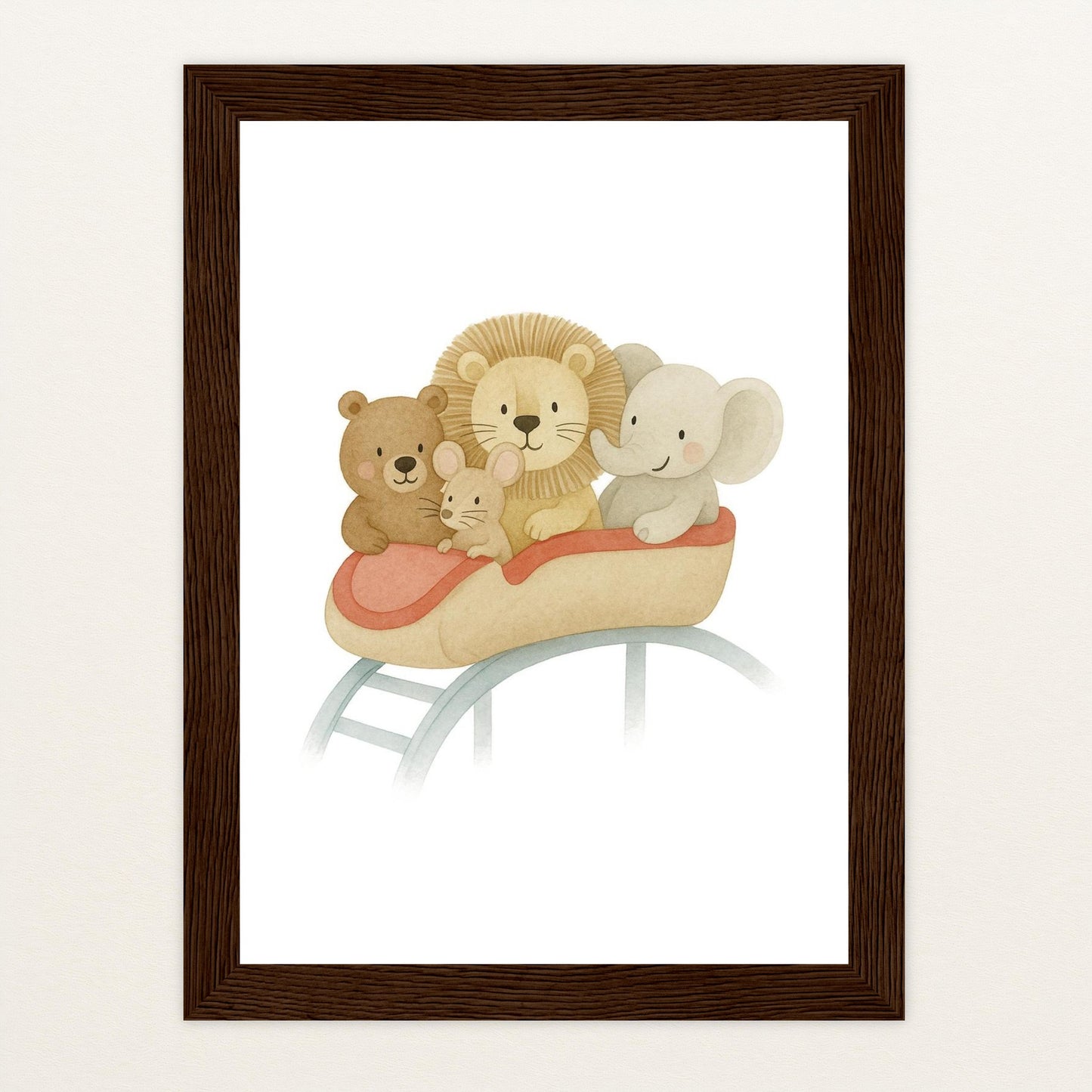 Tierfreunde - Motiv: "Achterbahn" Poster mit Holzrahmen von tinylearner